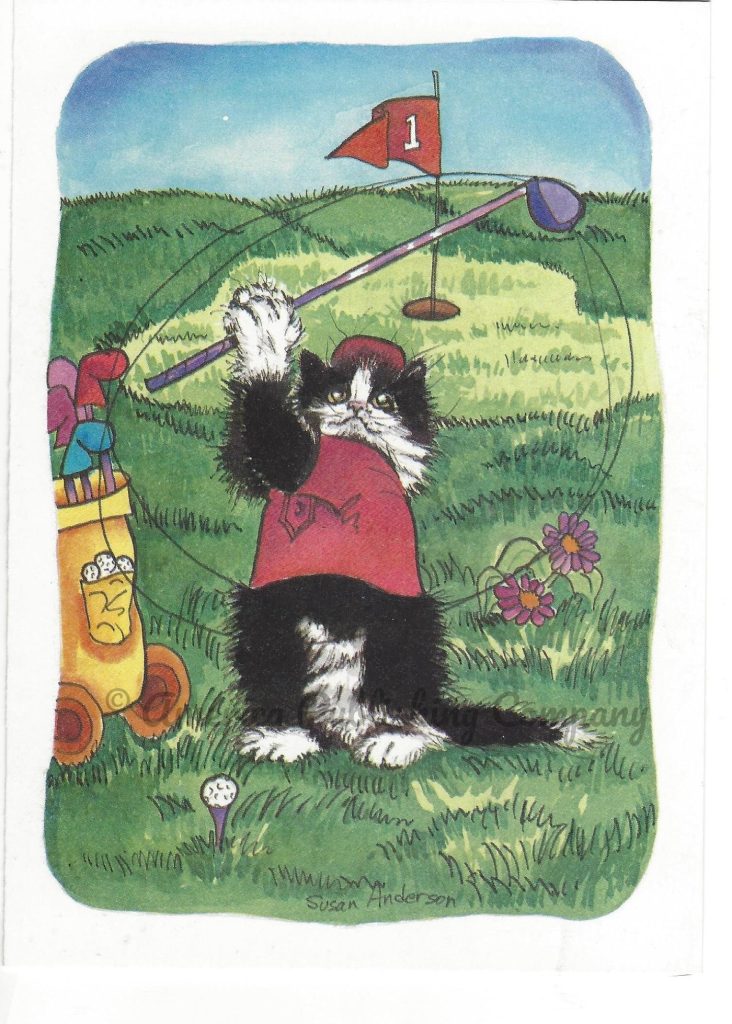Birthday - Black & White Cat Playing Golf card