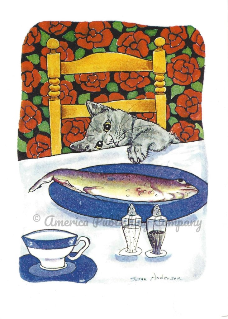 Birthday - Grey Cat and Fish card