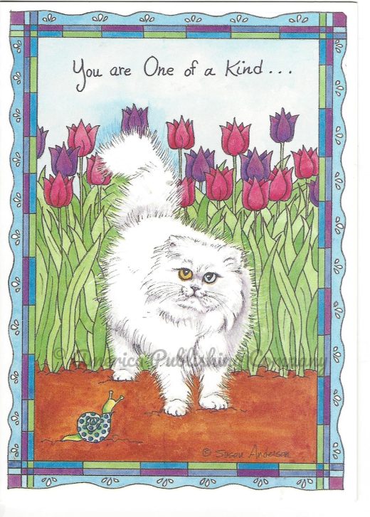 Friendship - White Cat & Tulips