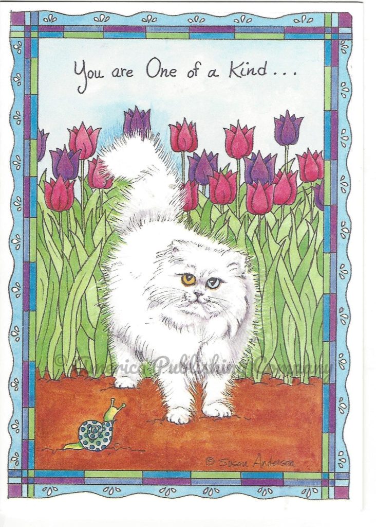 Friendship - White Cat & Tulips card