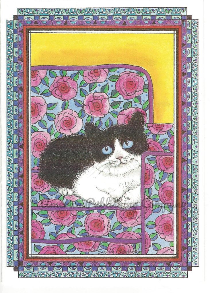 Caring Support - Black & White Cat - Looking Up card