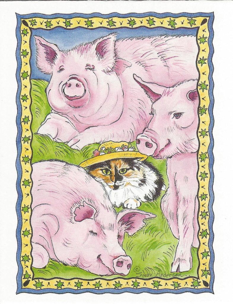 Note Card Cat and Pigs card